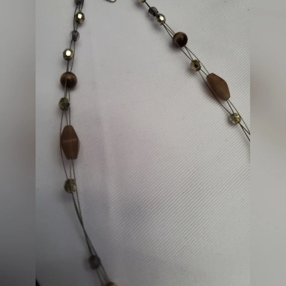 NY Tiger's Eye Stone Pendant 3 Strand Beaded Necklace